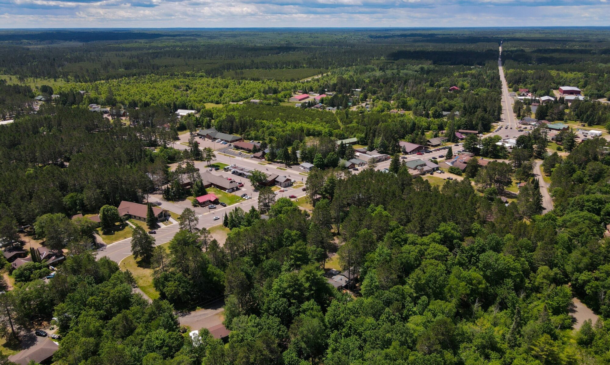 Drone photo showing downtown Boulder Junction in 2021